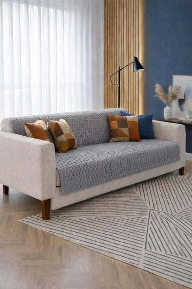 Liva Pelüş Kaymaz Tabanlı Koltuk Örtüsü 170x215 Cm Gri ürün görseli 1