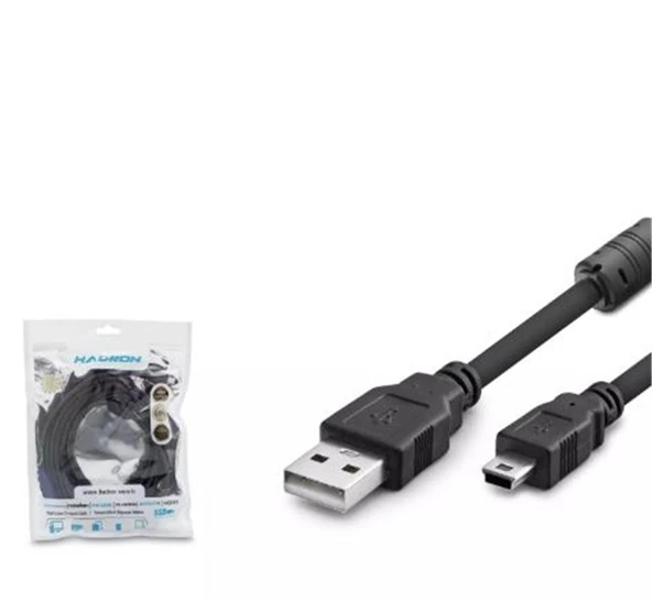 Hadron Hdx7520 Usb Mini V3-5Pin To Usb Kablo 5M Siyah ürün görseli 1