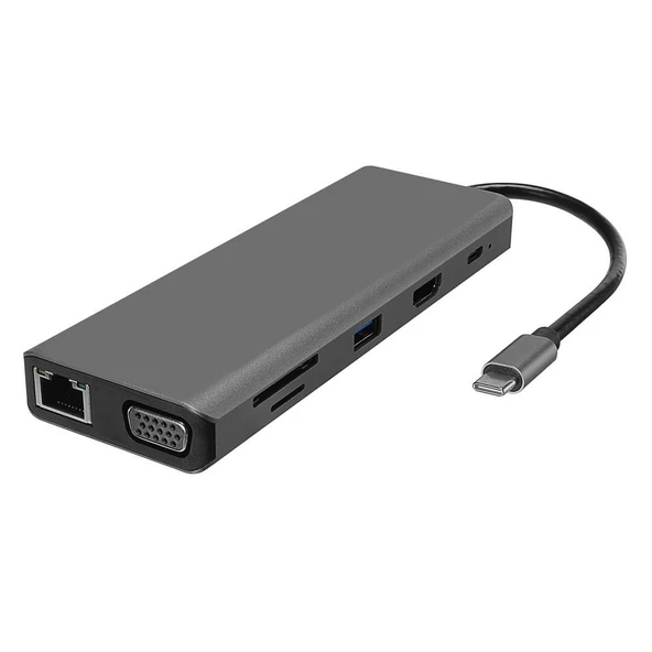 Hytech HY-USBC32 4K-2K Ultra HD Gri Metal 5x USB2.0-USB3.0 100M RJ45 PD, TypeC Data, ö ürün görseli 1