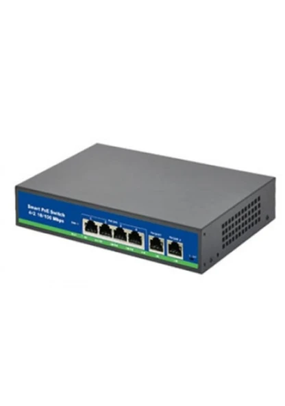 ISEE ISS-3006P 4 Port Poe+ 10-100 Mbps 2 Port 10-100 Uplink Switch 60W ürün görseli 1