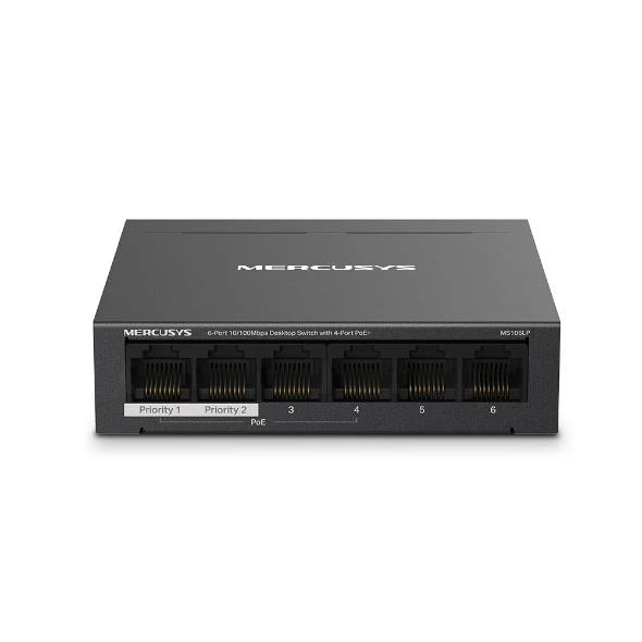 Tp-Link Mercusys MS106LP 4 Port 10-100 Mbps Poe+ 2 Port 10-100 Mbps Uplink Switch Metal Kasa ürün görseli 1