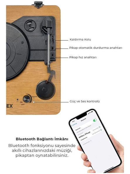 Midex MTX-256 Şarjlı Bluetooth Nostaljik Pikap - Resim 3