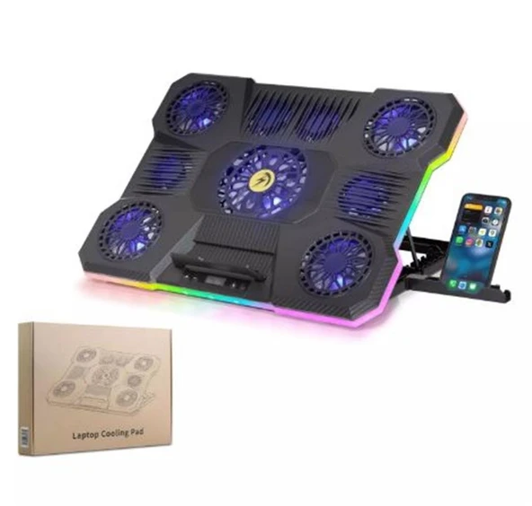 Hadron Dcxa21 Notebook Soğutucu 9-Fan + Telefon Standı 14-18 RGB Siyah ürün görseli 1
