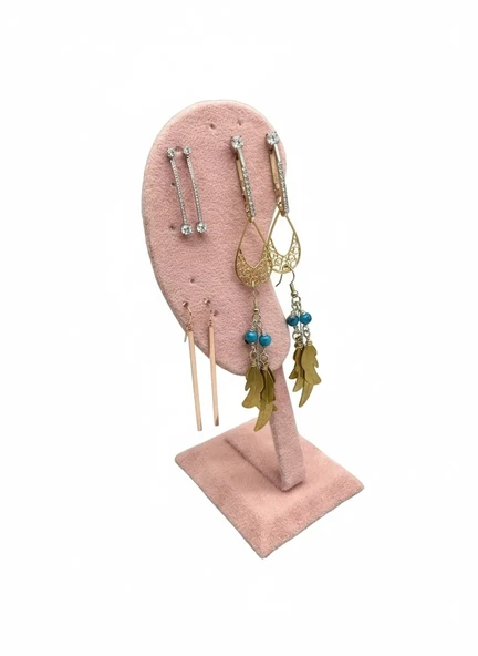 Süet Kumaş Pembe Renk 15/5cm Ayaklı Küpe Sergileme Dekoru ürün görseli 1
