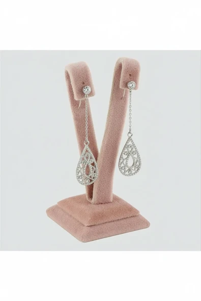 Süet Kumaş Pembe Renk 10 Cm Palmiye Küpe Standı ürün görseli 1