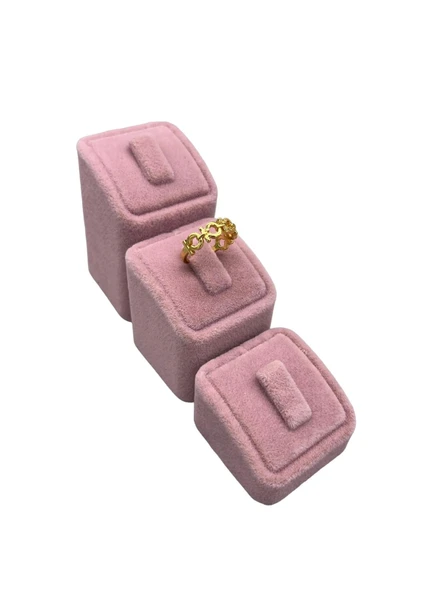 Süet Kumaş Pembe Renk Üçlü Takım Yüzük Sergileme ürün görseli 1