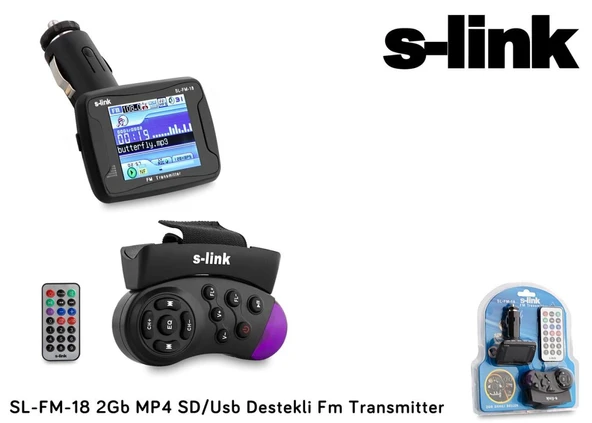 S-link SL-FM-18 2gb mp4 Transmıtter sd+usb Destekli Kumandalı Direksiyon Kumandalı ürün görseli 1