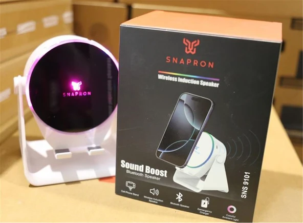 Snapron SNS-9101 Beyaz (İNDUCTİON Özellikli) RGB Bluetooth Speaker (Phone Stand-Ambient Light) ürün görseli 1