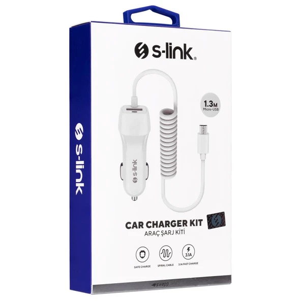 S-link Swapp SW-C535 1 Usb + Micro Usb 12-24V 3.1A Kablolu Araç Şarj Cihazı ürün görseli 1