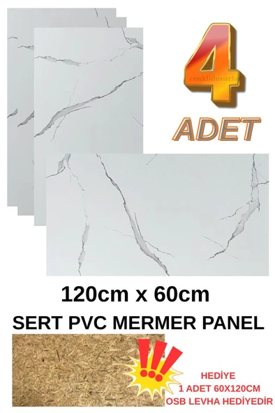 4 ADET 60x120cm Alternatif Kaplama  PVC Calacatta  Mermer Desenli  Ev Ofis Otel Duvar Kaplama Paneli ürün görseli 1