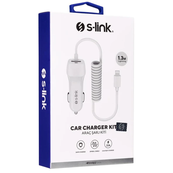 S-link Swapp SW-C635 USB + iPhone Lightning 12-24V 3.1A Kablolu Araç Şarj Cihazı ürün görseli 1