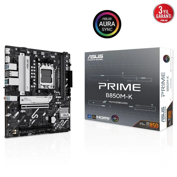 Asus Prime B850M-K AM5 DDR5 Ses GLAN DP-HDMI SATA3 USB3.2 mATX Anakart ürün görseli 1