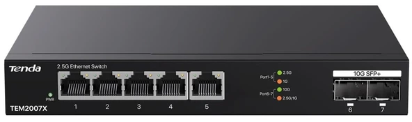 Tenda TEM2007X 2.5Gb Switch 7 Port 5x2.5G Por+2x10Gb SFP+ 50Gbps Yönetilmeyen Nas, Oyun PCsi Switch ürün görseli 1