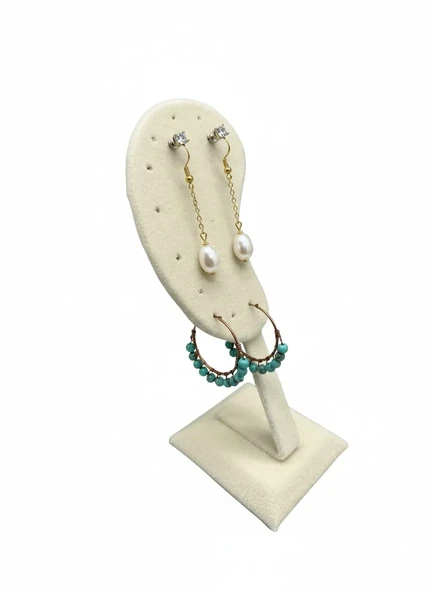 Süet Kumaş Krem Renk 15/5cm Ayaklı Küpe Sergileme Dekoru ürün görseli 1