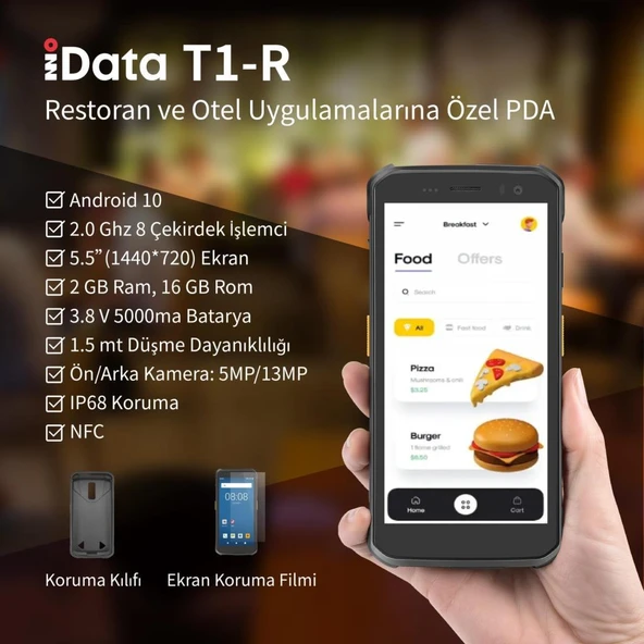 Idata T1-RST 5.5" 2.0ghz Bluetooth Android 2GB RAM-16GB ROM Restoran El Terminali ürün görseli 1