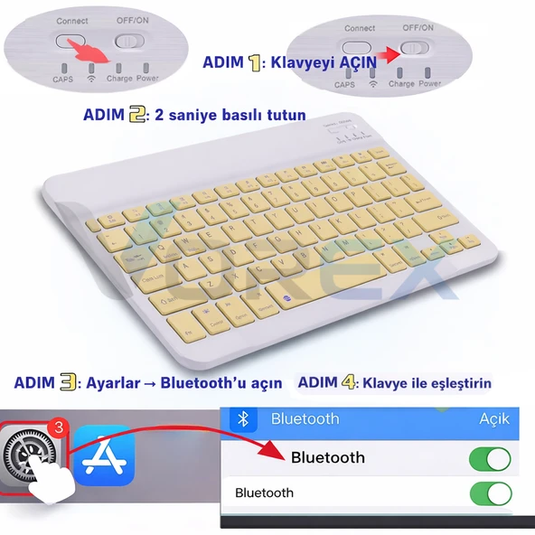 PL-366 Bluetooth Kablosuz Klavye – Type-C Şarjlı, Tablet Telefon PC Uyumlu - Resim 6