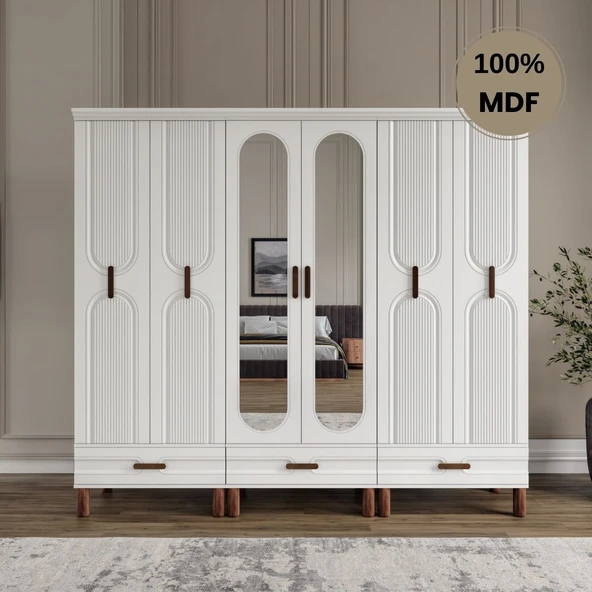 Zen 6 kapak MDF ayaklı tasarım aynalı country gardırop ürün görseli 1