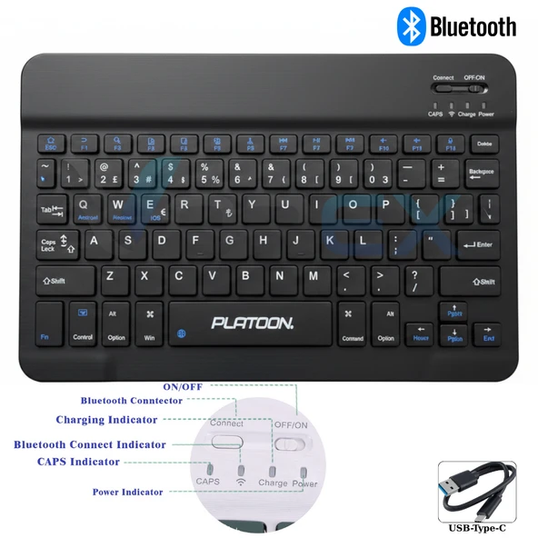 PL-366 Bluetooth Kablosuz Klavye – Type-C Şarjlı, Tablet Telefon PC Uyumlu - Resim 3
