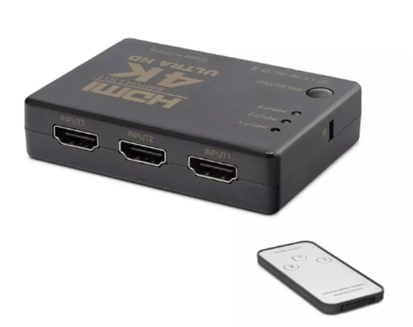 Hadron Hdx1308 3 port Hdmi Switch 3Giriş 1Çıkış 4K Kumandalı ürün görseli 1