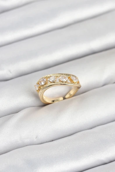 Pirinç Gold Renk Zirkon Taşlı Kadın Yüzük P114408S5253 ürün görseli 1