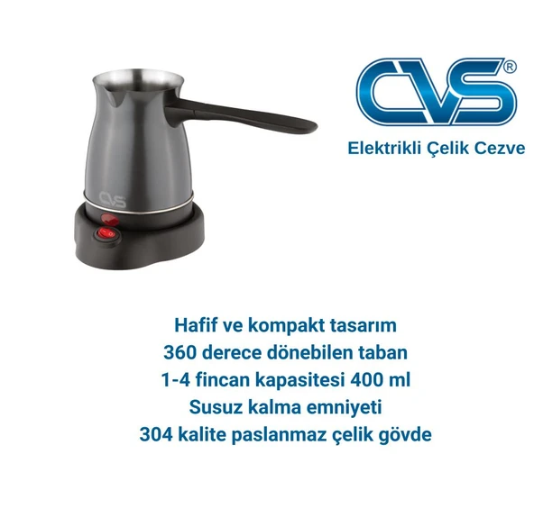 CVS DN 19833 Elektrikli Çelik Cezve Gri - Resim 2