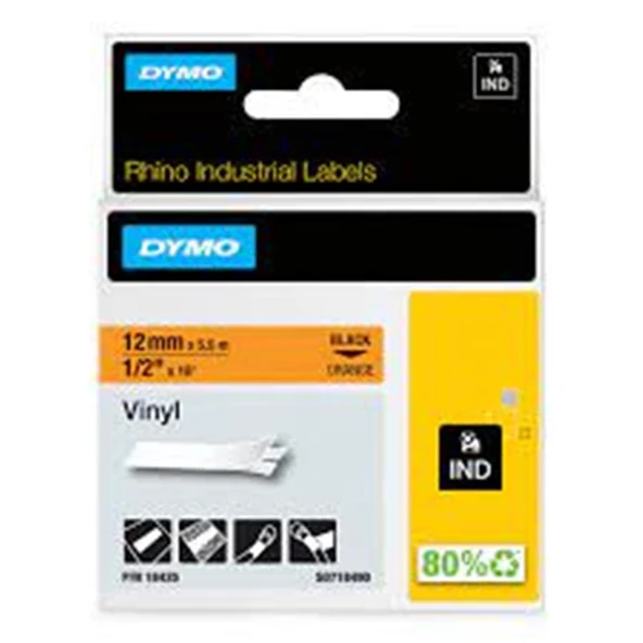 Dymo 18435 RhinoPro Renkli Vinil Şerit 12mmx5,5m Turuncu-Siyah ürün görseli 1