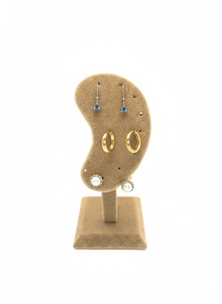 Süet Kumaş Sütlü Kahve Renk 15/5cm Ayaklı Küpe Sergileme Dekoru ürün görseli 1