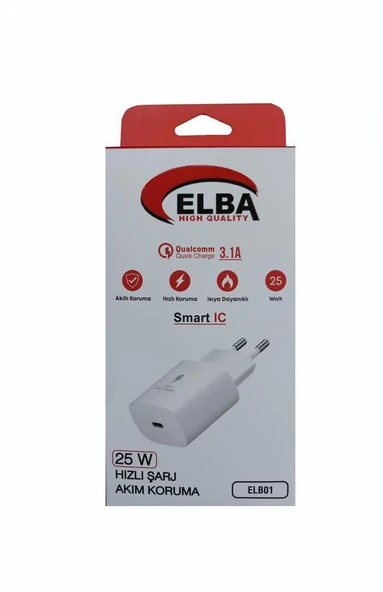 Elba ELB42 Beyaz 25W Şarj Kafa+ İphone Kablo USB-C PD3.0-QC4.0(Akım Koruma-Hızlı Şarj-) ürün görseli 1