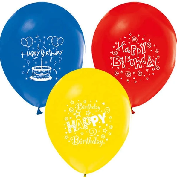 Balonevi Balon 1+1 Happy Birthday Party Baskılı 12 İncPastel 100 Lü ürün görseli 1