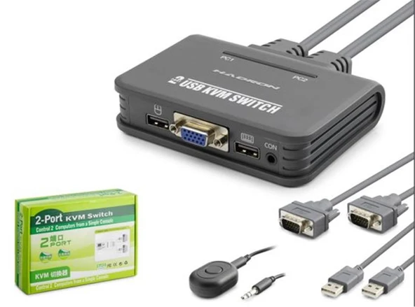 Hadron Hdx1362 Vga Usb Kwm Switch 2Giriş 1Çıkış Kablolu Siyah ürün görseli 1