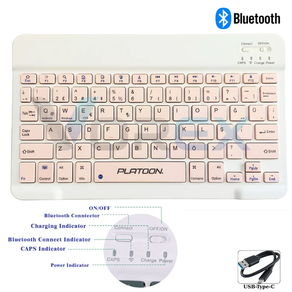 PL-366 Bluetooth Kablosuz Klavye – Type-C Şarjlı, Tablet Telefon PC Uyumlu - Resim 10