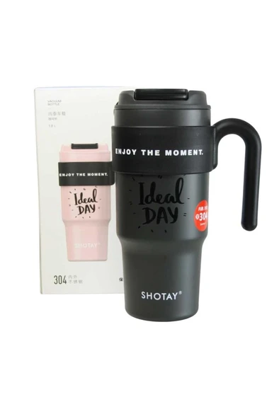Shotay ST-8917 Çift Kullanım Pipetli/Rahat İçim Siyah 1000ml Çelik Matara ürün görseli 1