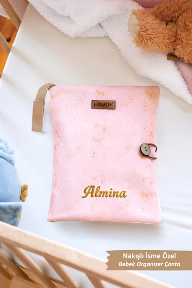 Kişiye İsime Özel Nakışlı Hediyelik Yenidoğan Anne Bebek Bakım Çantası Organizer Solid Pembe ürün görseli 1