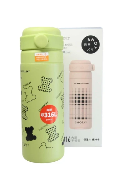 Shotay ST-8188 480ml Desenli Yeşil Çelik Termos ürün görseli 1