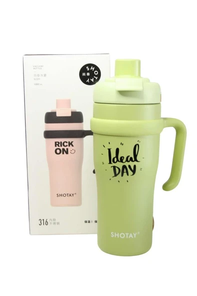 Shotay ST-8919 Çift Kullanım Pipetli/Rahat İçim Yeşil 1000ml Çelik Termos ürün görseli 1