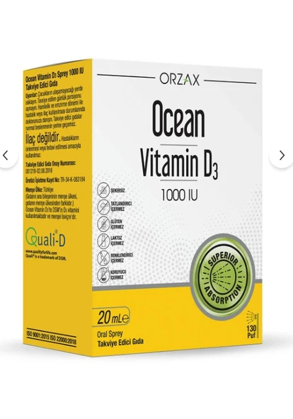 Orzax Ocean Vitamin D3 1000 IU Sprey 20ml ürün görseli 1