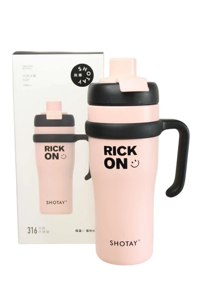 Shotay ST-8919 Çift Kullanım Pipetli/Rahat İçim Pembe 1000ml Çelik Termos ürün görseli 1
