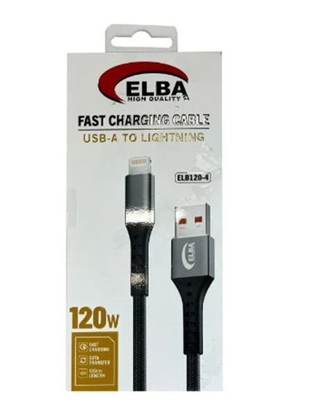 Elba Elb120-4 120w   Lightning To Usb 1Mt Siyah Örgülü  Şarj Kablosu ( Data Veri ) ürün görseli 1