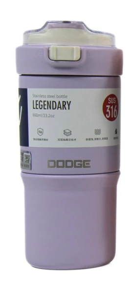 Dodge DB-23684 Çift Kullanım Pipetli/Rahat İçim Mor 660ml Çelik Termos ürün görseli 1
