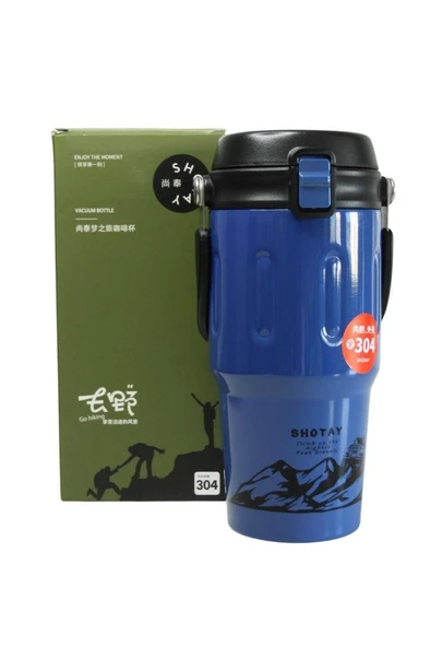 Shotay ST-8166 Çift Kullanım Pipetli/Rahat İçim Mavi 650ml Çelik Termos ürün görseli 1