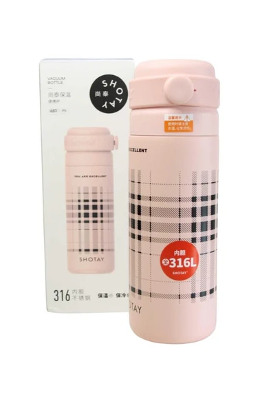 Shotay ST-8188 480ml Desenli Pembe Çelik Termos ürün görseli 1