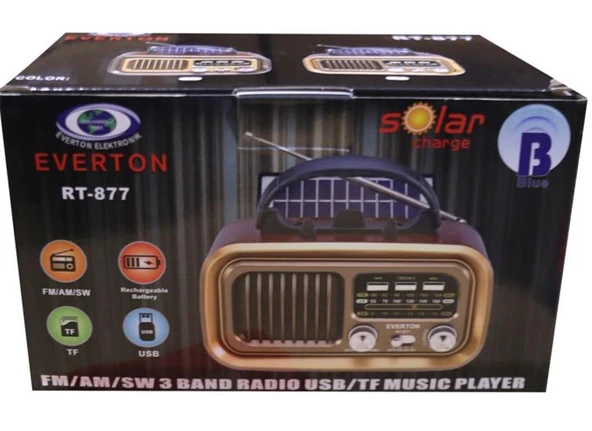 Everton Rt-877 Güneş Enerji Panelli Bluetooth Fm-Usb-Tf-Aux Şarjlı Nostaljik Radyo ürün görseli 1