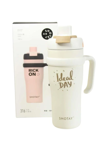 Shotay ST-8919 Çift Kullanım Pipetli/Rahat İçim Beyaz 1000ml Çelik Termos ürün görseli 1