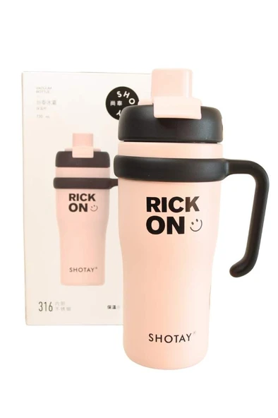 Shotay ST-8918 Çift Kullanım Pipetli/Rahat İçim Pembe 720ml Çelik Termos ürün görseli 1