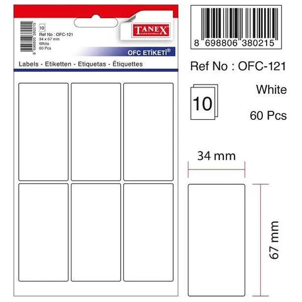Tanex Ofis Etiketi Poşetli 34x67 MM Beyaz OFC-121 ürün görseli 1