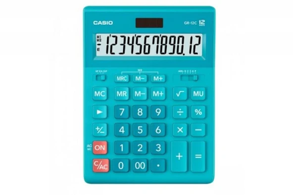 Casio GR-12C-LB 12 Hane Mavi Masa Üstü Hesap Makinesi ürün görseli 1
