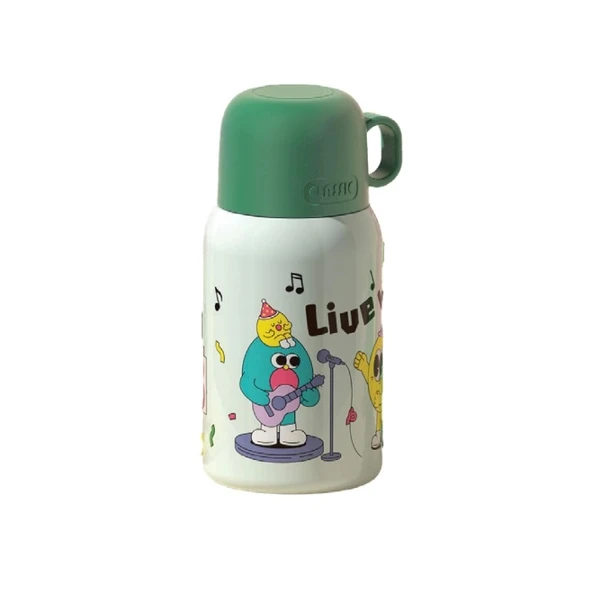 Shotay ST-8817 480ml Askılı Silikon Kılıflı Pipetli Desenli Yeşil Çelik Matara ürün görseli 1