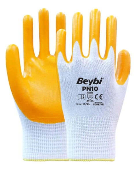Beybi Nitril PMK PN10 9 Beden 12li Paket Polyester Örme Nitril Eldiven (4141A) Nitril 1-2 Kaplama ürün görseli 1