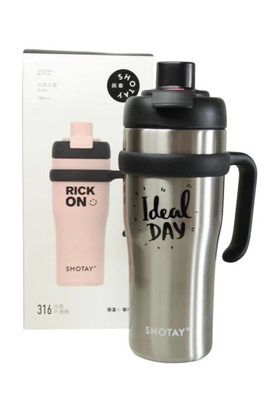 Shotay ST-8919 Çift Kullanım Pipetli/Rahat İçim Gri 1000ml Çelik Termos ürün görseli 1