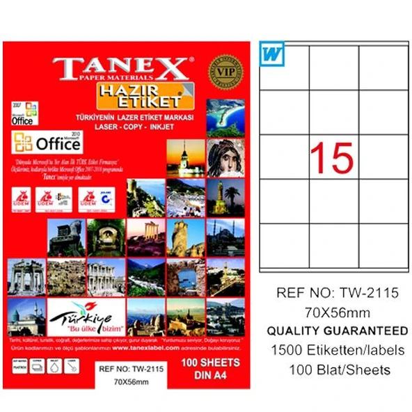 Tanex Laser Etiket 100 YP 70x56 Laser-Copy-Inkjet TW-2115 ürün görseli 1
